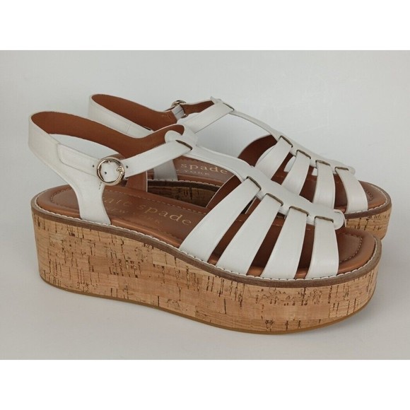 Kate Spade New York Mabel Parchment Leather Ankle Strap Cork Sandals Size 7 B - Picture 2 of 13